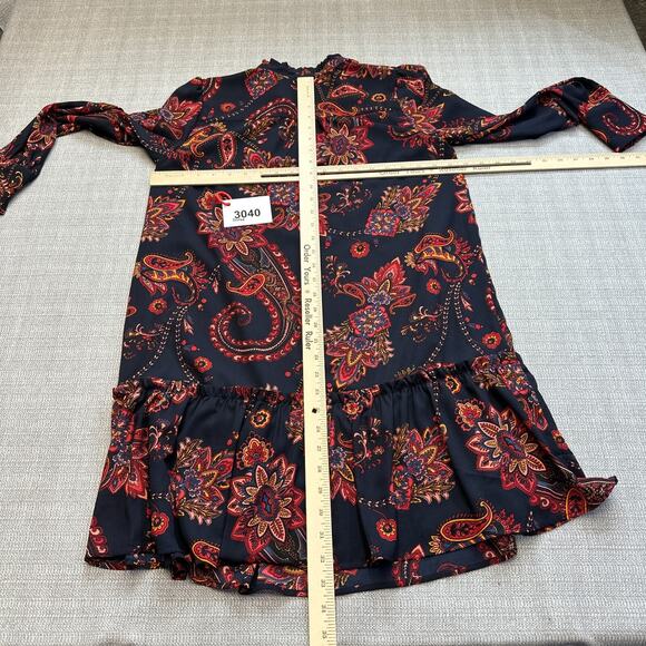 Loft Boho Dress Small Paisley Print Tie Neck Fall Long Sleeve Mini Romantic - Picture 5 of 9